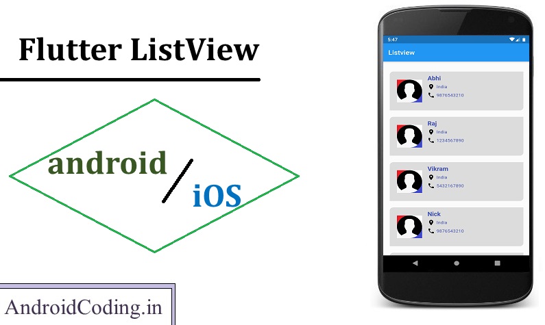 Flutter ListView Example - flutter list tutorial | AndroidCoding.in