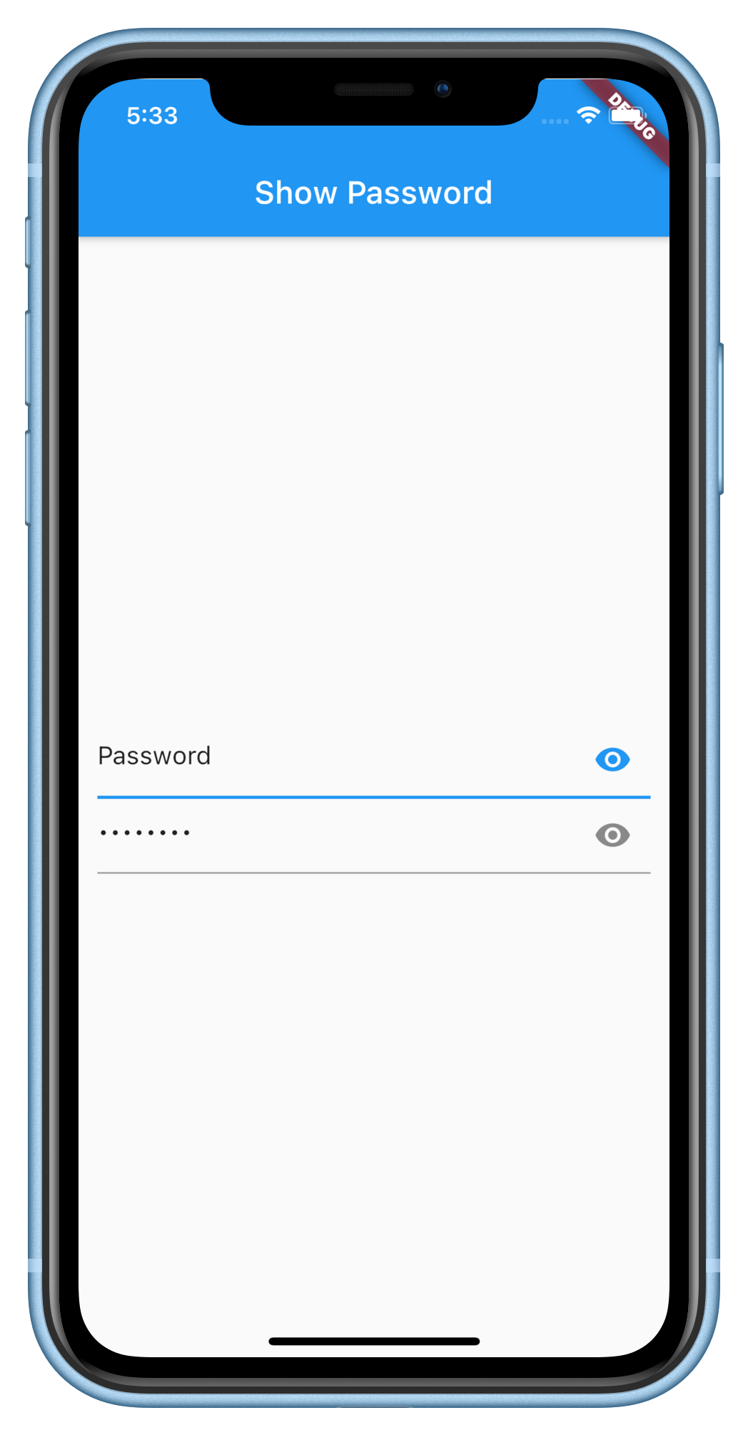 Flutter how to show/hide password tutorial - AndroidCoding.in